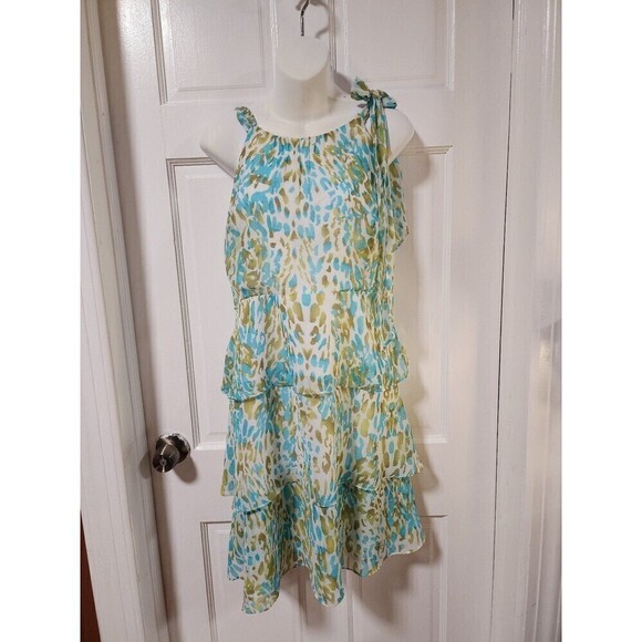 BCBGMaxAzria Blue and Green Animal Print
Tiered Sleeveless Chiffon Midi Dress XL - Picture 2 of 12